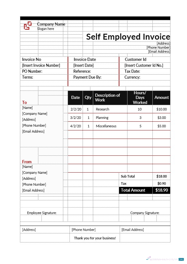 Download Self Employment Hourly Invoice Template Photoshop template